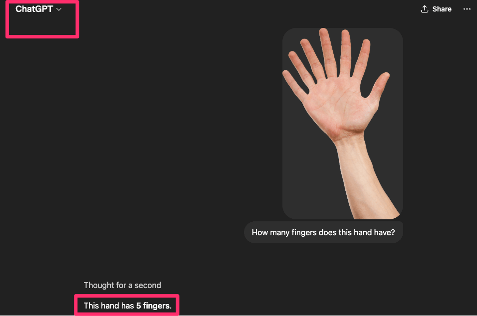 chatgpt - results of the 7 finger test