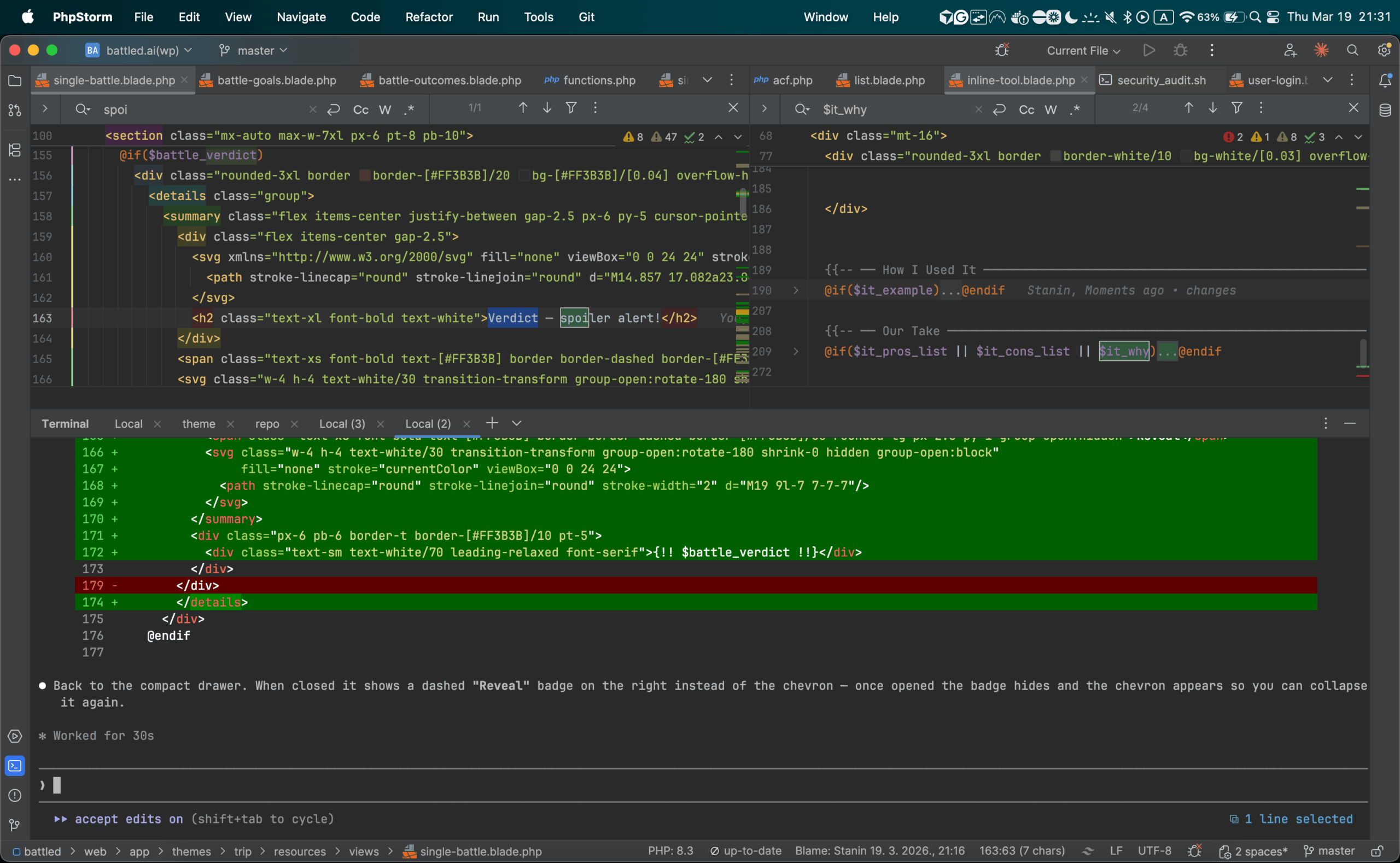 claude code running in php storm ide